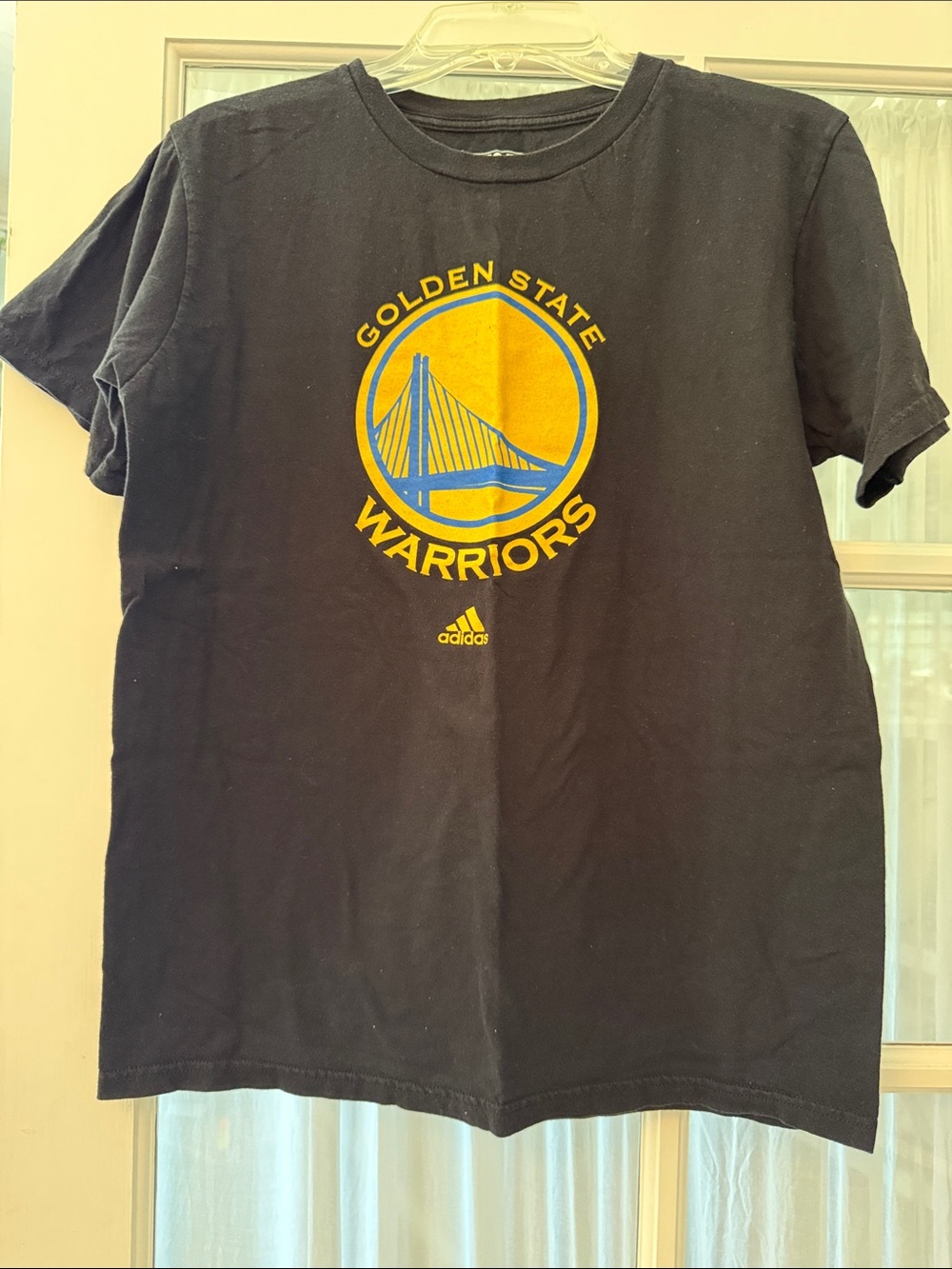 adidas Black Golden State Warriors Logo Tee with Yellow & Blue Emblem